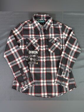 Dixxon The Chains Flannel Womens Small NWT Black Red Plaid Snap Shirt